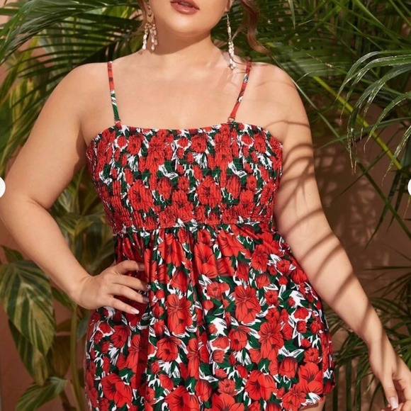 NWOT Shein Plus Floral Smocked High Waisted Bikini Swimsuit Set 2XL - Picture 1 of 3